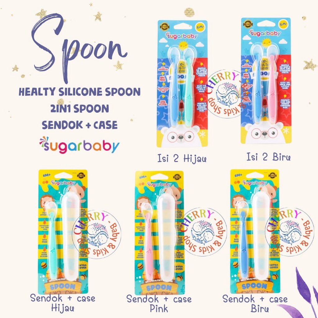 Sugar Baby Spoon Set / Sendok Makan Bayi Aman Sugar Baby Silicone