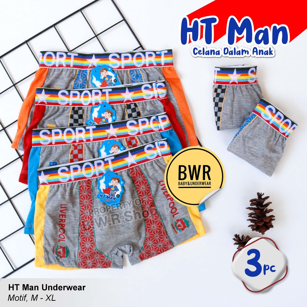 [ 3pc ] CD Boxer Anak HT MAN 0239 / Celana Dalam Anak Laki Laki Boxer Motif Bola | Bwr