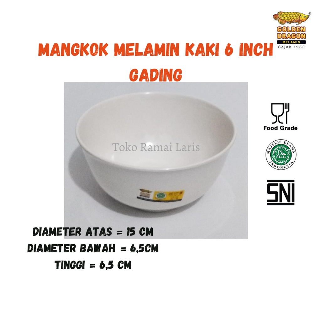 MANGKUK BAKSO W2806 warna GADING mangkok MELAMIN kaki 6 inch Golden Dragon = mangkok baso/sup/soto/m