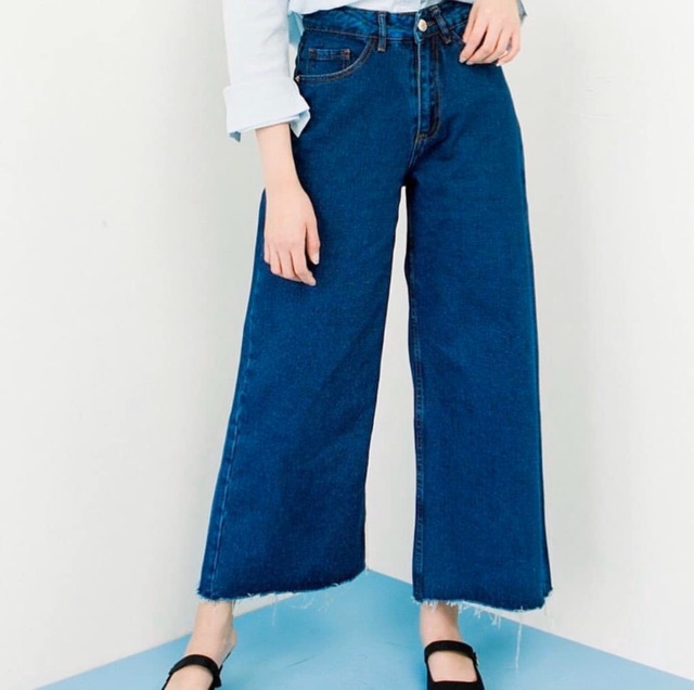 SEVINS - celana panjang highwaist Kulot jeans putih white denim unfinished/kulot jeans