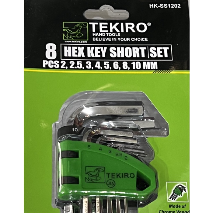 Kunci L Pendek CR-V Tebal Hexagonal Key Short TEKIRO SET 8 PCS 2-10mm