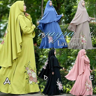 Lavenia Setelan Hijab Syari Maxi Dress Crepe Pink Hitam Fashion Muslim Bordir Murah Tanah Abang