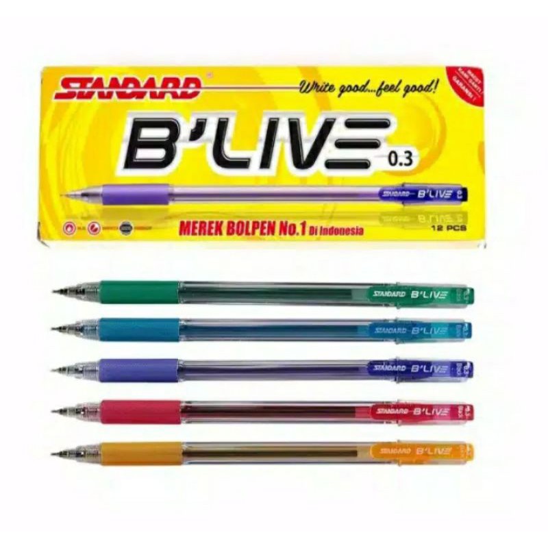 

STANDARD Pen Pulpen B'LIVE 0.3 isi 12 BLIVE Bulpen / Ballpoint / Bolpen / Bolpoin / Pena /