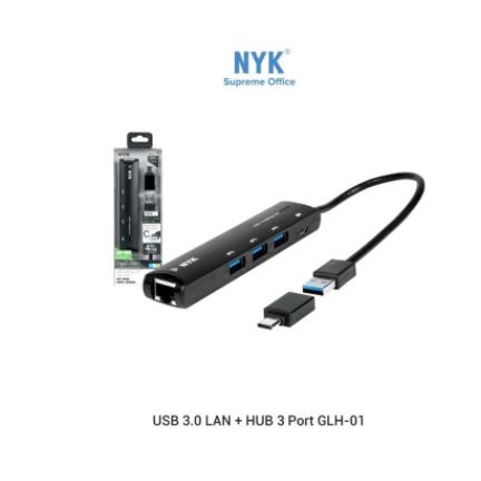 Usb 3.0 hub nyk 3 port 5Gbps with rj45 lan gigabit otg type-c adapter glh-01 glh01