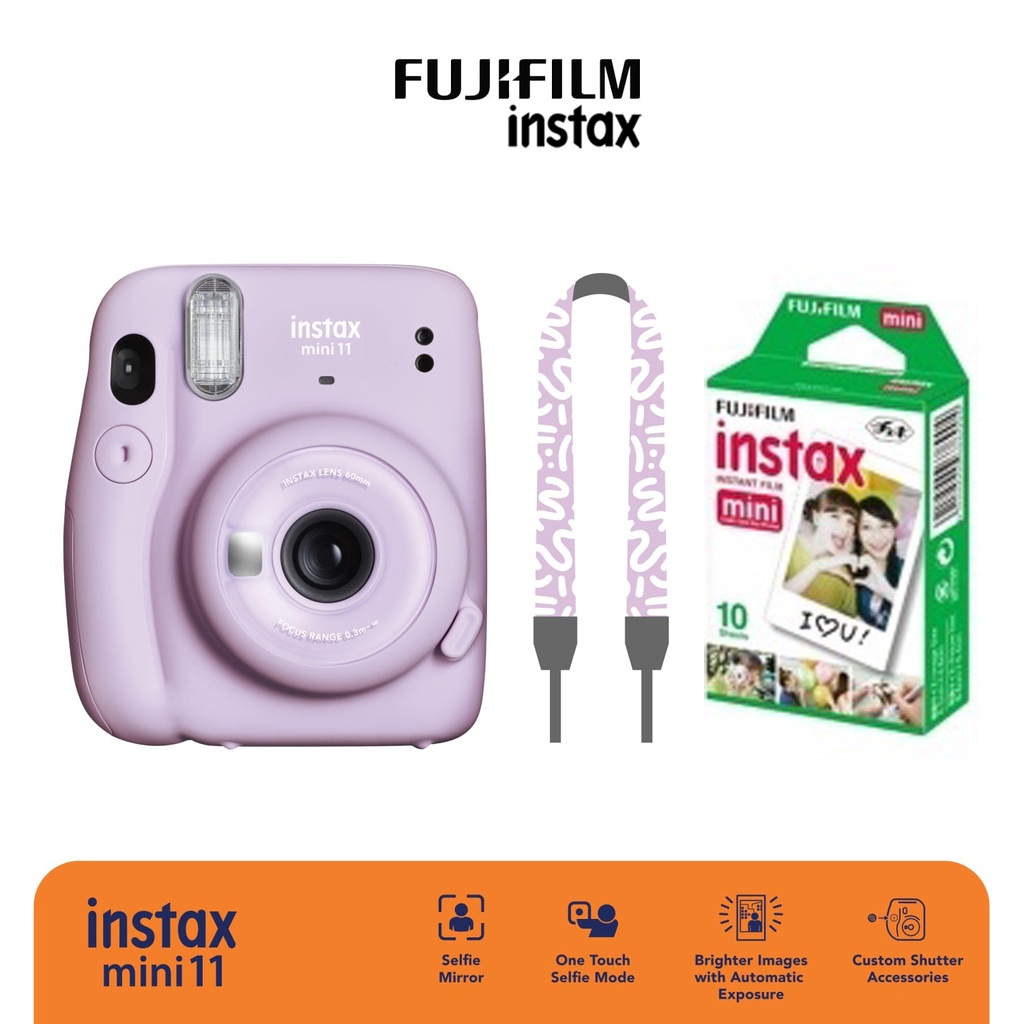 Fujifilm Instax Mini 11 BTS Instant Film Camera Garansi Resmi Fujifilm Indonesia-Purple STRAP PACKAGE