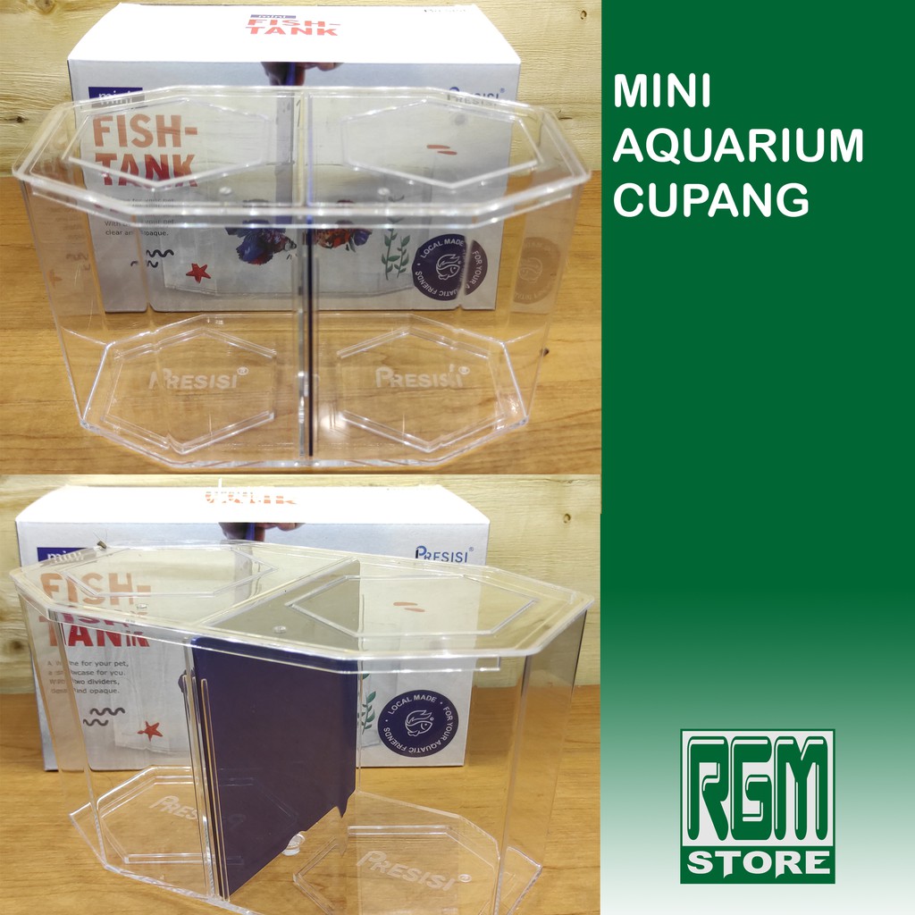 Mini aquarium presisi single double sekat ikan cupang hias fish tank