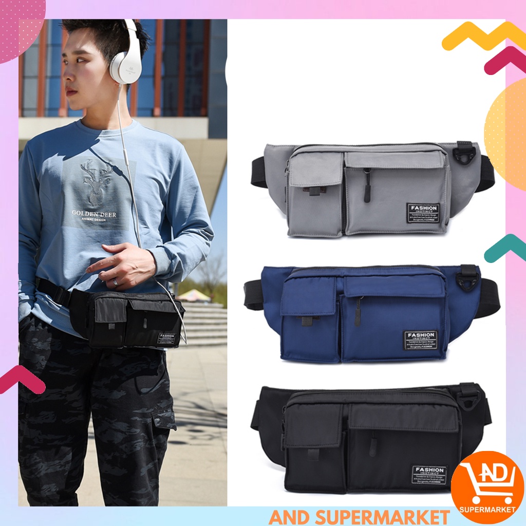 AND COD T183 Tas Pinggang Fashion Unisex Polyester Waistbag Pria Wanita Anti Air Style Korea