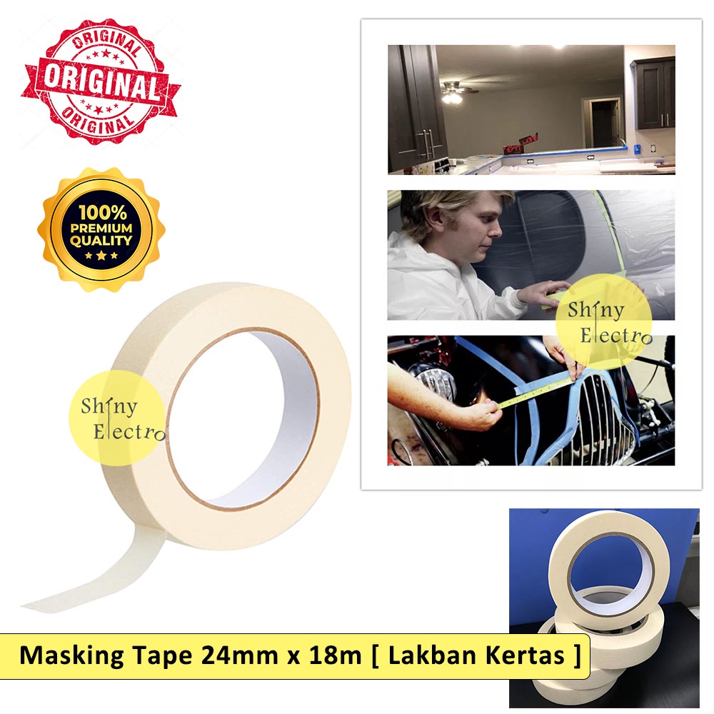 

Masking Tape 24 mm x 18 Mtr meter Lakban Kertas Packing Kardus Murah [ Original Premium Quality ] Harga Ekonomis Terlaris