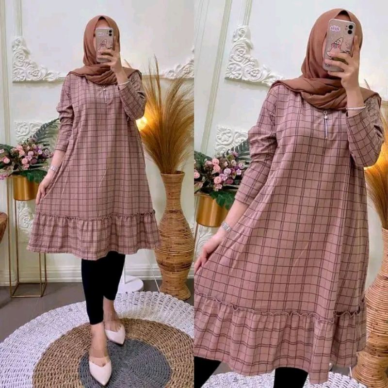 Tunik kotak, tunik wanita, tunik jumbo, tunik voxy