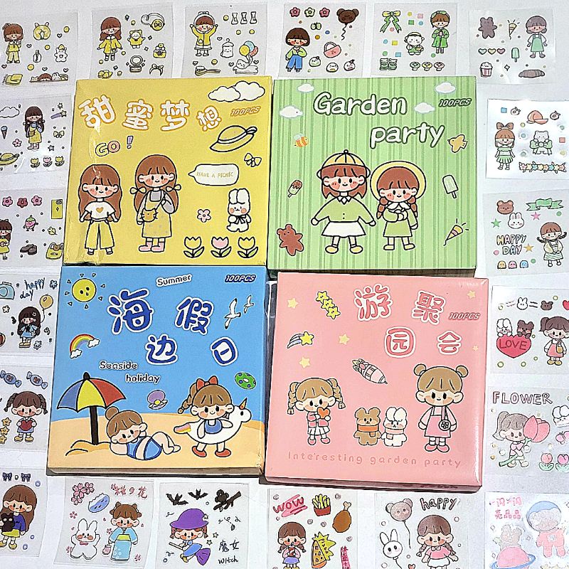 STIKER MOMO STIKER MOTIF KARTUN 100 LEMBAR STIKER KOREA WATERPROOF STIKER BOTOL 1BOX ISI 100 LEMBAR