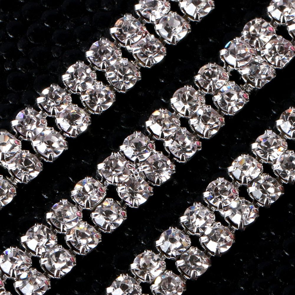 [Bayar Di Tempat]Chain Sparkling DIY Silver Crystal Rhinestone 1 Yard 1-row 2-row 3-row Trim