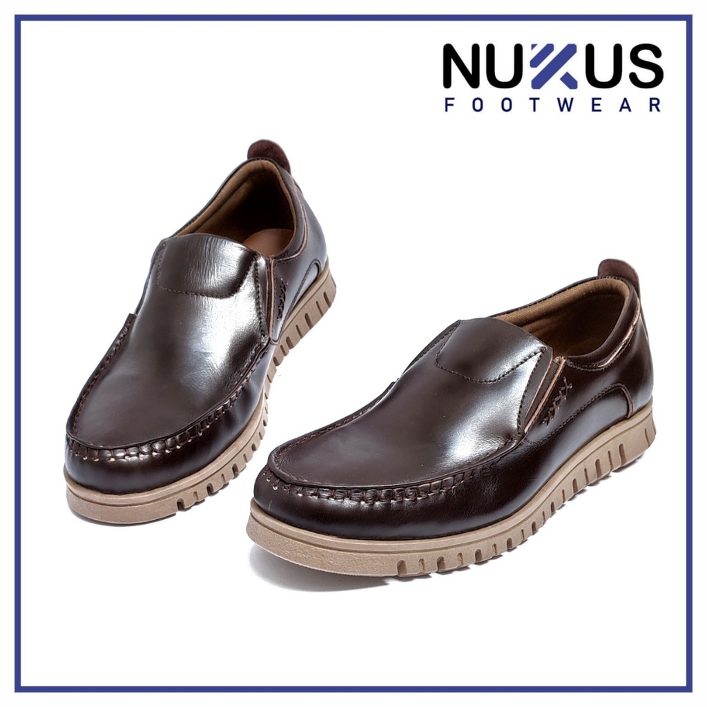 Nukus Sepatu Pria Casual Slip On Kulit Asli CoklatTua - NKL AMU