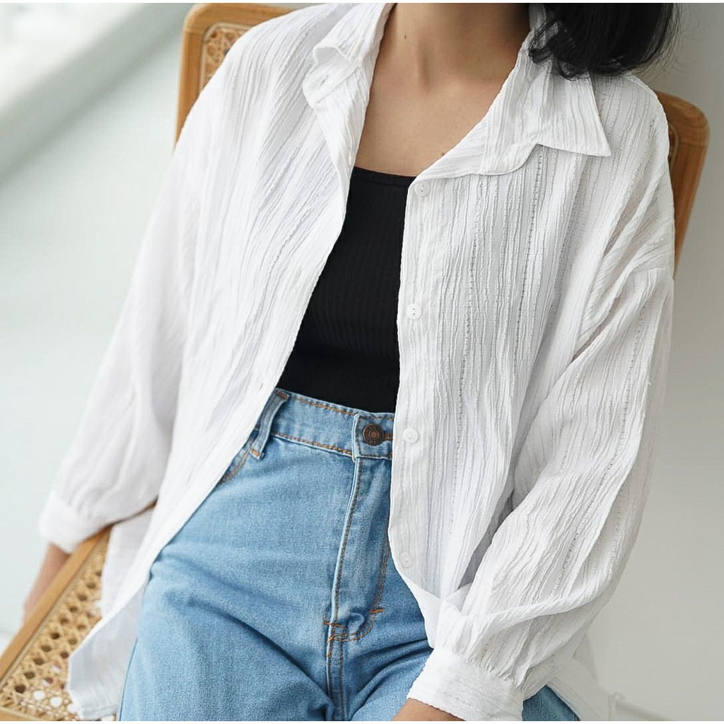 BEFAST - ZFS OOTD Wanita Kemeja PASTY / HARRI LADY CRUSH OVERSIZE SHIRT / Kemeja Oversize / Kem Kekiniaan Remaja Wanita / Kem Terlaris / OOTD ala Korean Style / Kemeja Polos Casual / Atasan Pakaian Lengan Panjang