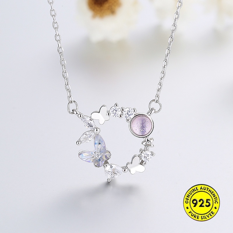 Kalung Rantai Sterling Silver 925 Dengan Liontin Kupu-Kupu Untuk Wanita / Hadiah Ulang Tahun Butterfly