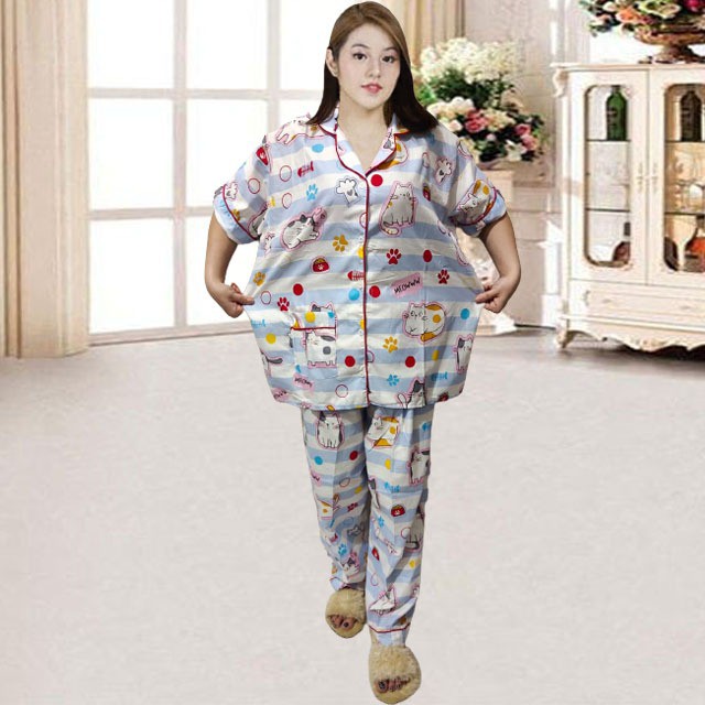 PIYAMA CP JUMBO SIZE XXL/KARAKTER/PIYAMA CPJUMBO STARMOON/BAJU TIDUR-MEOW BIRU MUDA