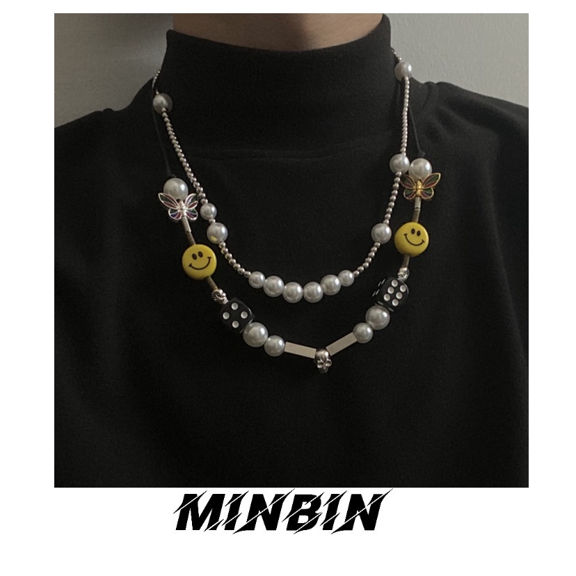 Kalung Rantai Dengan Liontin Tengkorak + Kupu-Kupu Gaya Hip Hop Retro Untuk Wanita