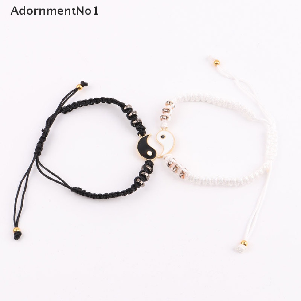 (AdornmentNo1) Gelang Tali Kulit Kepang Dengan Charm Tai Chi Bahan Alloy Untuk Pasangan / Pria / Wanita