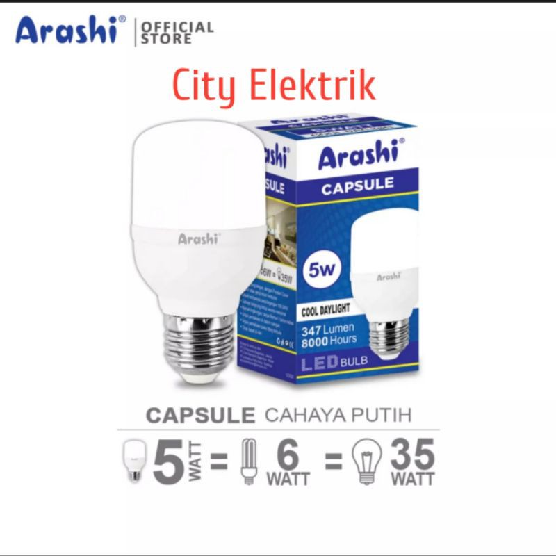 Arashi Lampu Bohlam LED Capsule 5 Watt Bergaransi / Lampu Murah