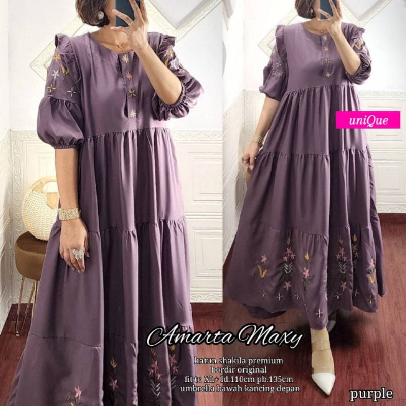 Baju Wanita Terbaru Amarta Maxy Dress Korean Style Gamis Shakila Aplikasi Bordir Long Dress Muslim Busui Friendly