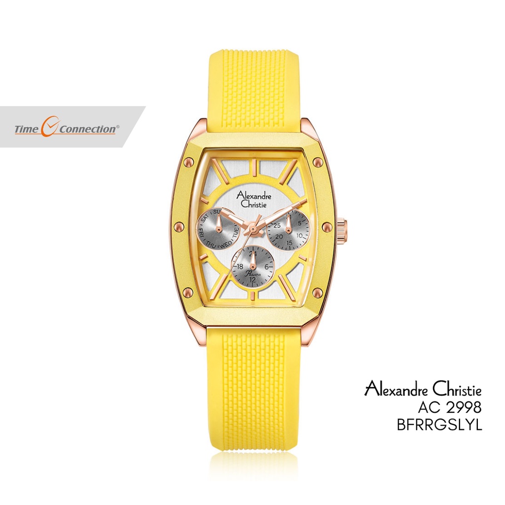 Alexandre Christie AC 2998 BFRRGSLYL Kuning Rosegold Original / Jam Tangan Wanita Analog Karet / Yel