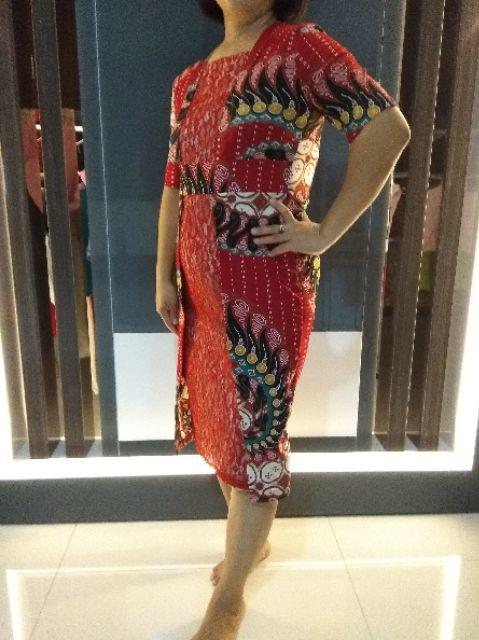 Dress Batik Solo Wanita Kombinasi Brukat Katun Stretch Sale Fit L Ng532