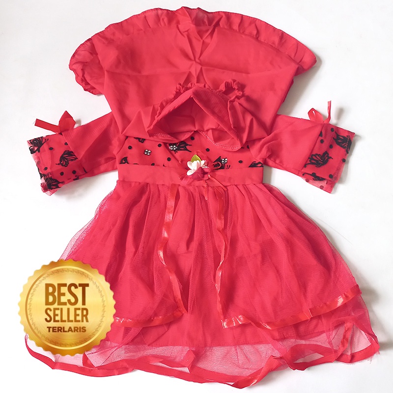 Baju Muslim Bayi 6 12 Bulan Setelan Gamis Muslim Baby Perempuan Gaun Syari Dress 1 Tahun Terlaris Trending Warna Pink Merah KA65 Motif