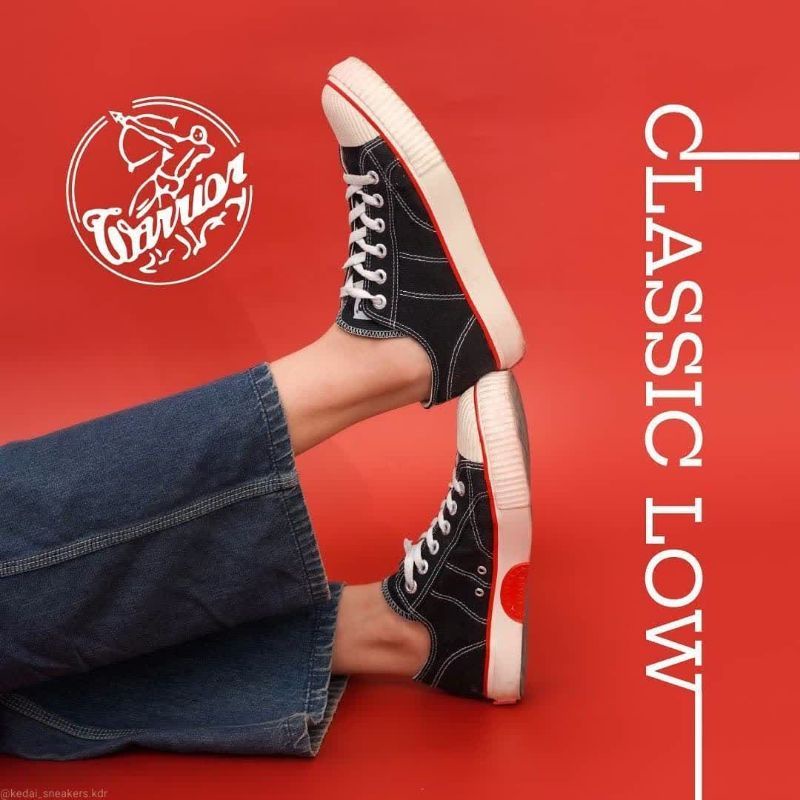 Sepatu warrior classic low black white - warrior original
