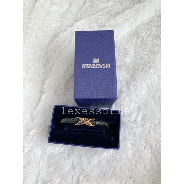 Swarovski Cross Logo Leather Men Bracelet - gelang pria