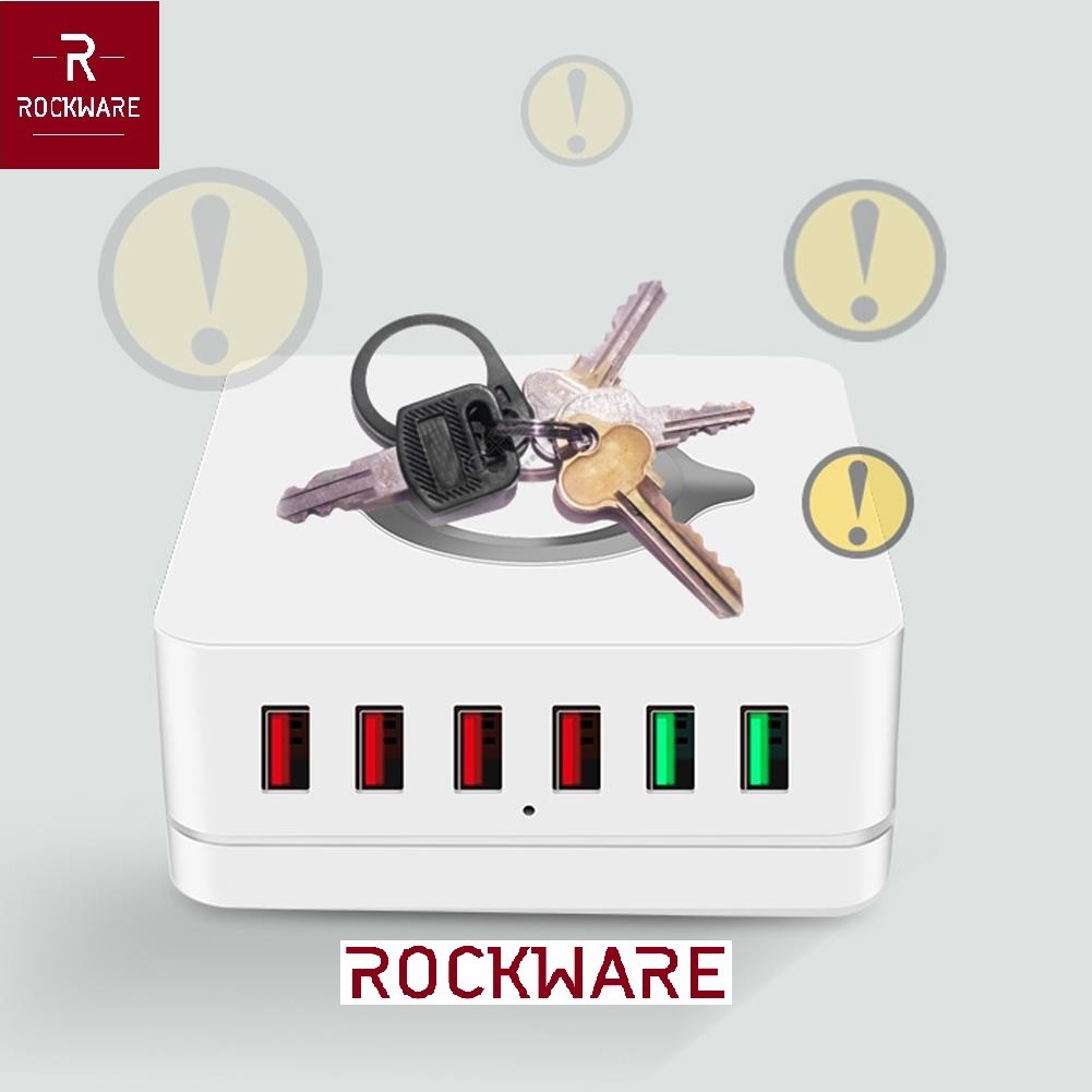 ROCKWARE E6 - 6 USB Port Charging Station and Qi Wireless Charge - 72W - Charger Multiport Up To 6