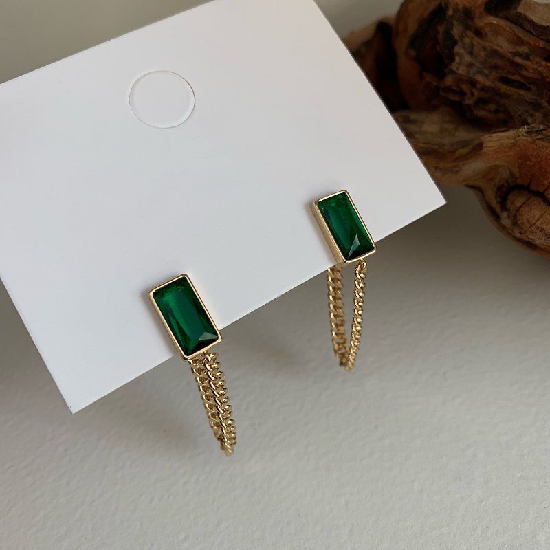 Anting Titanium Stone Green Sisik Naga Lapis Emas