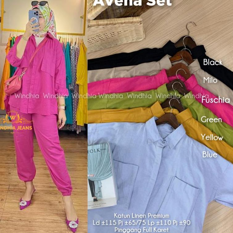 Avena Noah Solaria Daily One Set Setelan Bahan Katun Linen Pakaian Wanita Korea Jumbo Big Size | SAK