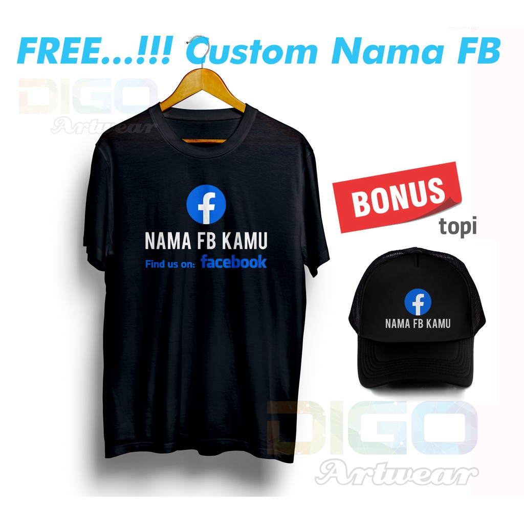 Kaos Facebook Custom Nama Fb Bonus Topi Shopee Indonesia