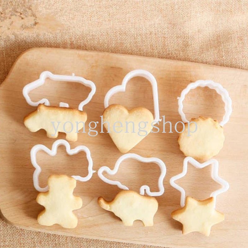 6 Pcs / set Cetakan Pemotong Biskuit Cookies Bentuk Kartun Hati Bintang Beruang 3D Untuk Dekorasi Kue