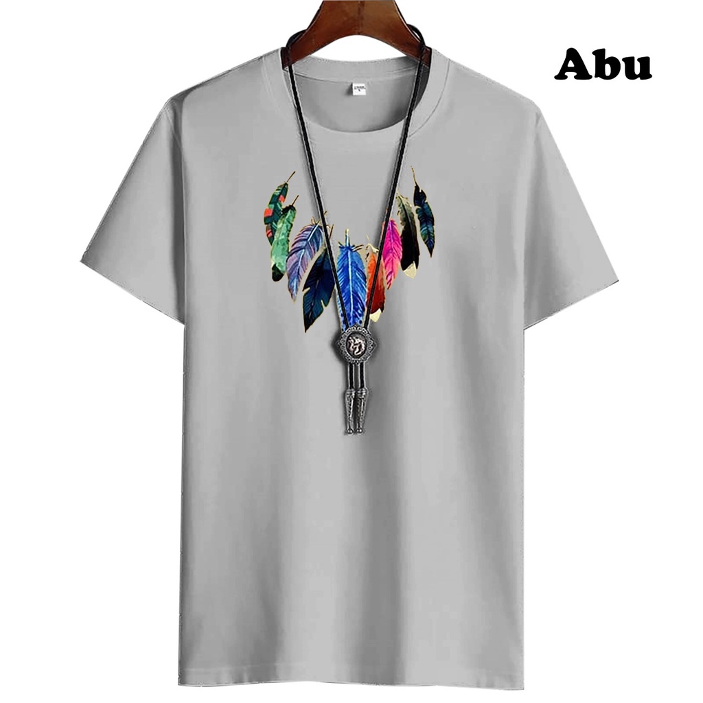 KIYOWO Baju Atasan Fashion Distro Kaos Kasual Motif Bulu Lengan Pendek Pria