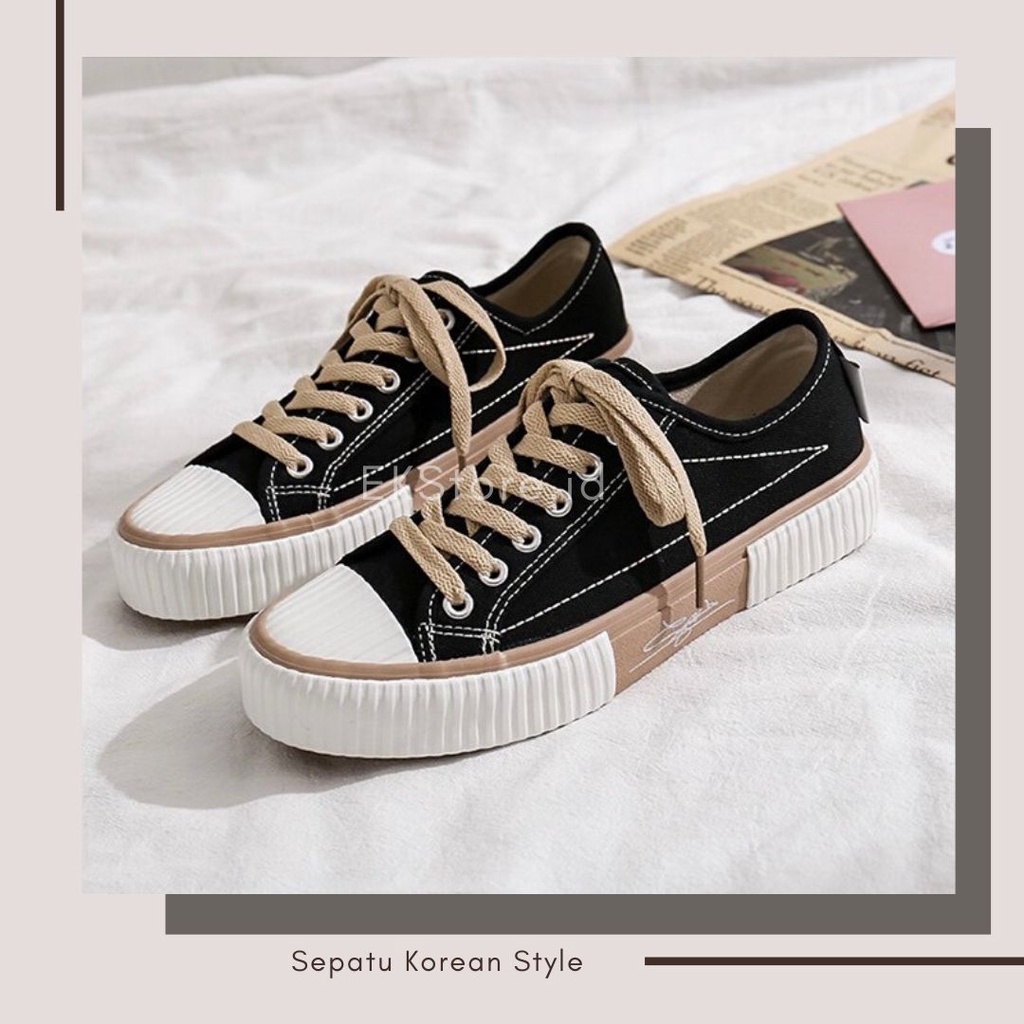 (Terlaris!!) Sepatu Tali Canvas Wanita Import Korean Style Hyun Jae / Sepatu Sneakers Korea Kekinian