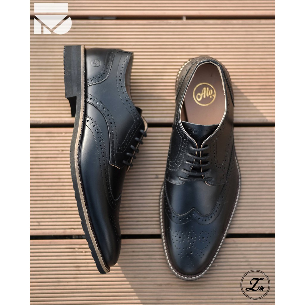 Sevilla Black | Sepatu Kulit Asli Formal Casual Kantor Pria Cowok Men Wingtip Ori | FORIND Zapato