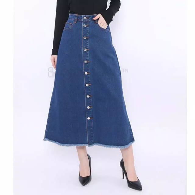 ROK BUTTON JEANS RAWIS BUTTON SKIRT ROK JEANS ROK KEKINIAN ROK JEANS WANITA ROK KANCING