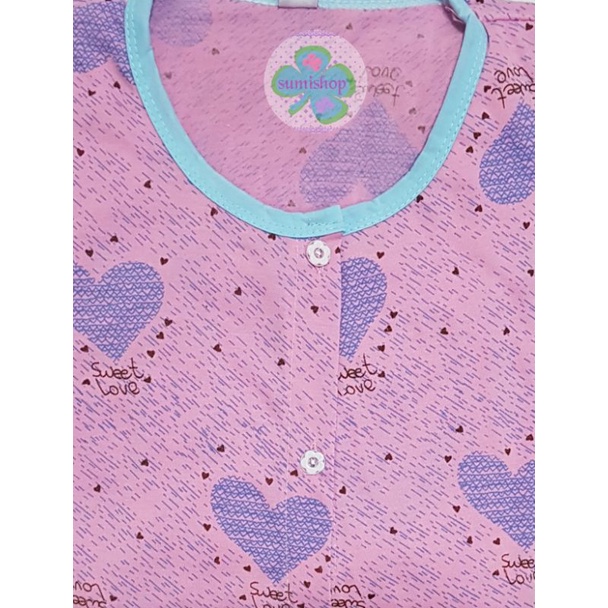 Piyama CP Kaos Dewasa (Kancing 5)-Love Gerimis PINK