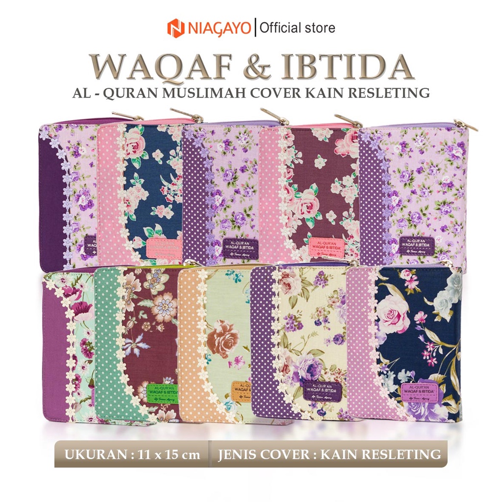Alquran Wanita Waqaf Ibtida Resleting Ukuran A6 Kecil Motif Cover Kain Bunga Kembang Cantik