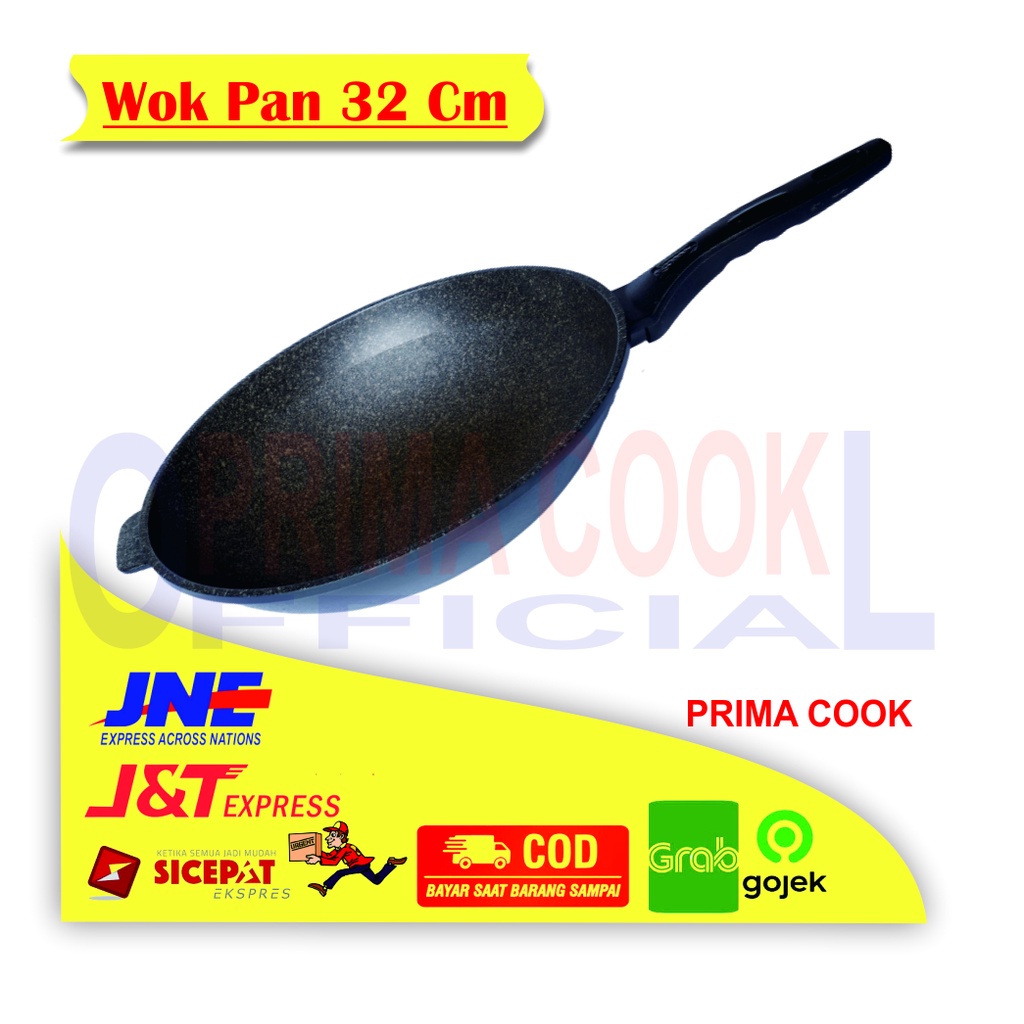 PRIMA COOK - Wajan - Wok Fry Pan 32 Cm - Marble Coating Tanpa Tutup