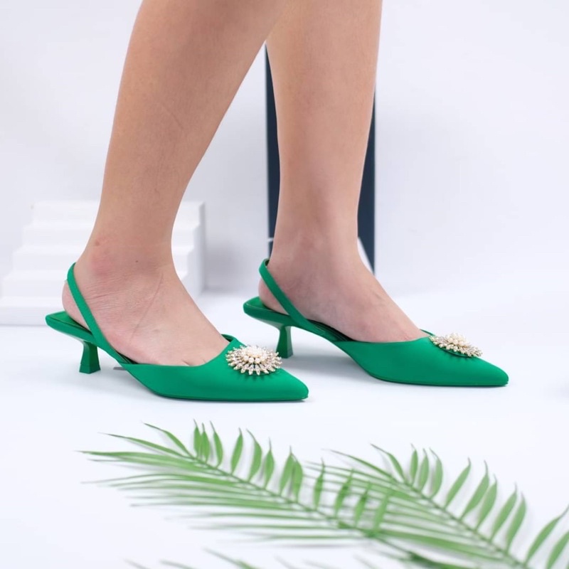 [7.7 Boombastis Sale⚡] - SEPATU HEELS WANITA IMPORT SHIMERY KITTEN SLING BACK PREMIUM ZS419