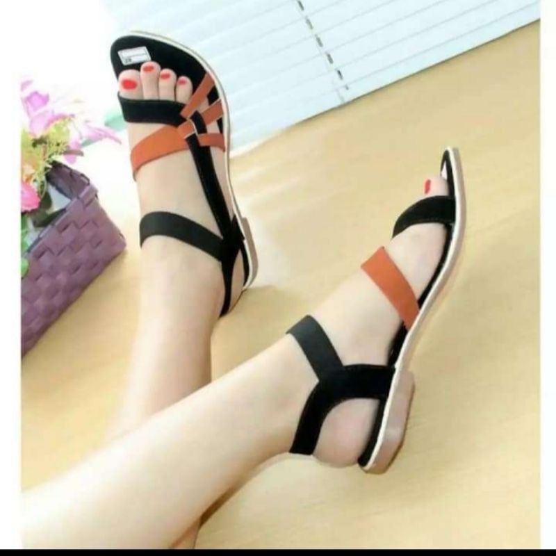 mqstars Sandal Wanita Flip Flop Silang SDL54 Sendal Flat Wanita Slip-0n Tali Kombinasi