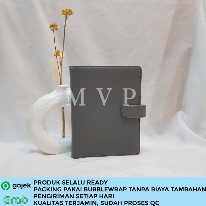 

[RESTOCK] Binder Kulit Eksklusif Polos 20 Ring Organizer Kertas A5 Abu Abu