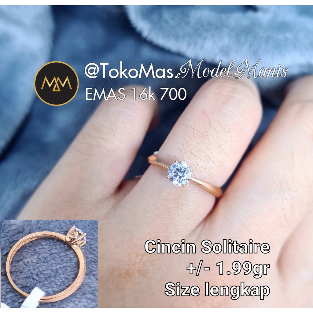 Cincin solitaire emas kuning 700 kadar 16k