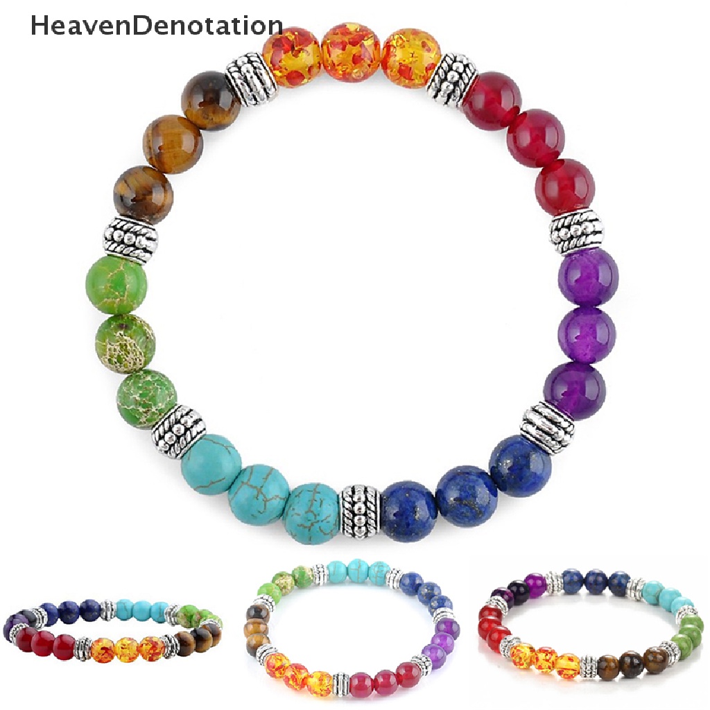 1pc Gelang Manik-Manik Batu Permata 7 Chakra Lava Rock Reiki Untuk Wanita