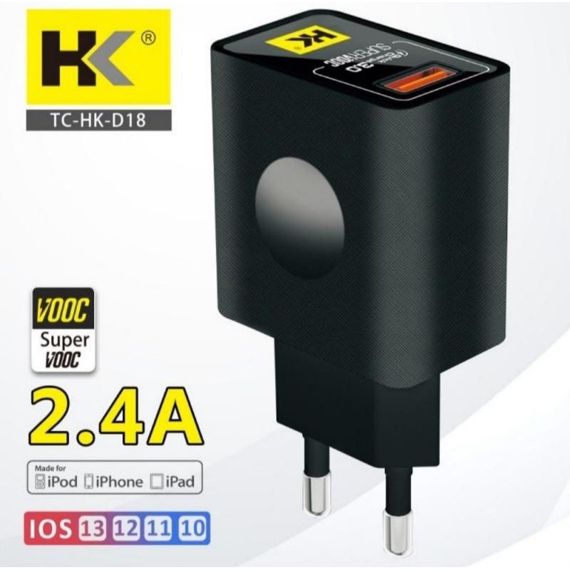 A    HK Travel D18 Charger Adaptor SUPER VOOC 3.0A QUICK &amp; FAST CHARGE Casan + Kabel Type C