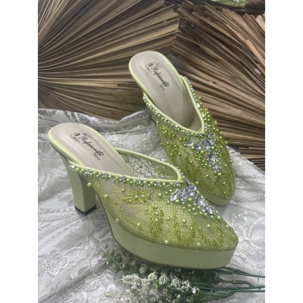 sepatu pesta wanita wedding alena hijaulime 10cm tahu