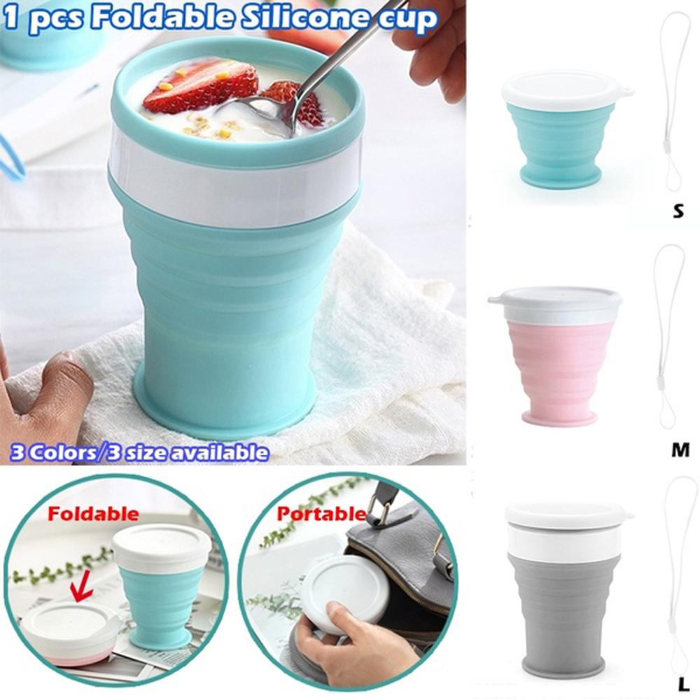Preva 100 /200/350ml Collapsible Silicone Cup Perlengkapan Perjalanan Rumah Tangga Olahraga &amp; Luar Ruangan Mug Minum Lipat