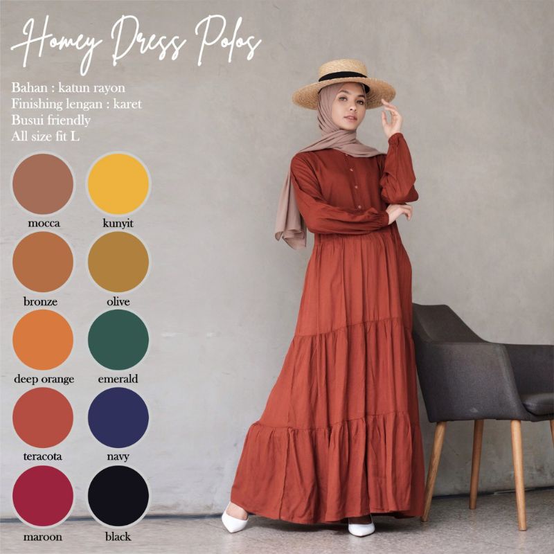 gamis homey dress katun rayon polos
