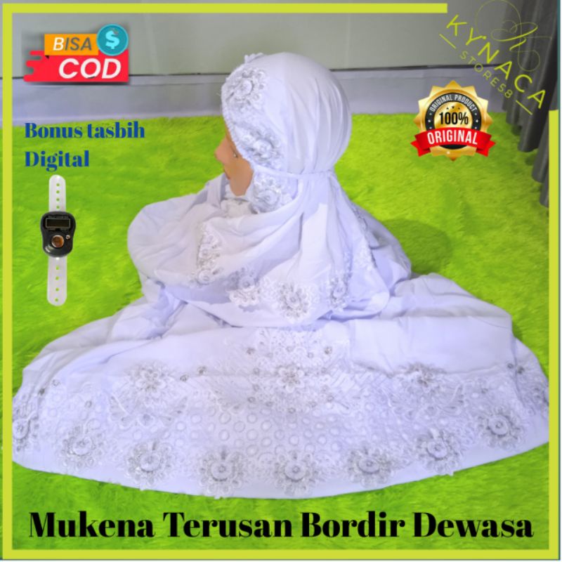 [COD]✓Mukena Terusan Bordir Dewasa LajuranPolino Super Putih Polos Lajur